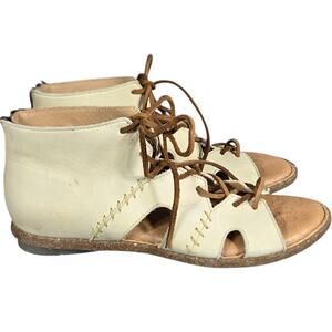 Born Nea Gladiator Sandals Womens 9 Leather Lace Up Tan Zip Back Festival Boho
